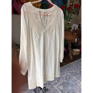 Hinge Cream Peasant Cotton Tunic Embroidered With Undergarment Size 1 Like L/XL